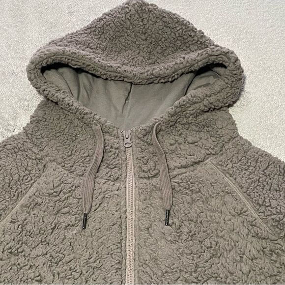 𝅺z by Zella up & over faux shearling zip hoodie in tan driftwood size medium - Picture 5 of 12